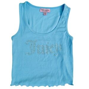 Juicy Couture Rib Knit Blue Tank Top | Women’s Y2K Rhinestone Cropped Shirt XS